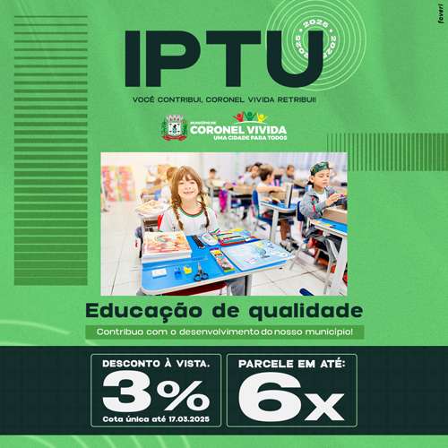 Confira as datas e horários para retirada de seu carnê de IPTU em Coronel Vivida